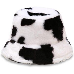 Winter Fluffy Faux Fur Bucket Hat for Women & Men Black & White Color Warm Cap
